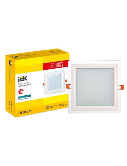 LIGHTING Светильник светодиодный ДВО 1625 со стеклом квадрат 18Вт 4000К IP20 IEK, 3 image