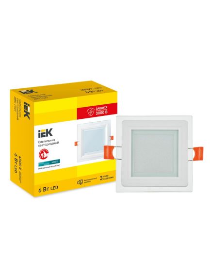 LIGHTING Светильник светодиодный ДВО 1623 со стеклом квадрат 6Вт 4000К IP20 IEK, 3 image