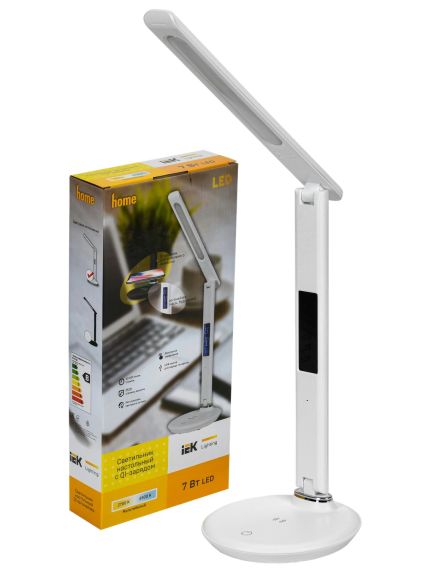 LIGHTING Светильник светодиодный настольный 2011 7Вт на подставке QI-заряд USB-выход кожа белый IEK, изображение 3