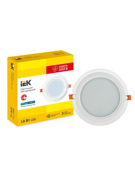 LIGHTING Светильник светодиодный ДВО 1622 со стеклом круг 18Вт 4000К IP20 IEK, изображение 3