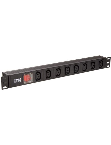 ITK PDU 8 розеток C13 с LED выключателем,1U, вх. С14, без шнура, алюминиевый профиль