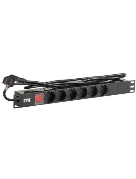 ITK PDU 6 розеток DIN49440 (нем. cтанд.) с LED выключателем, 1U, шнур 2м вилка DIN49441 (нем. станд.), профиль из ПВХ, черный