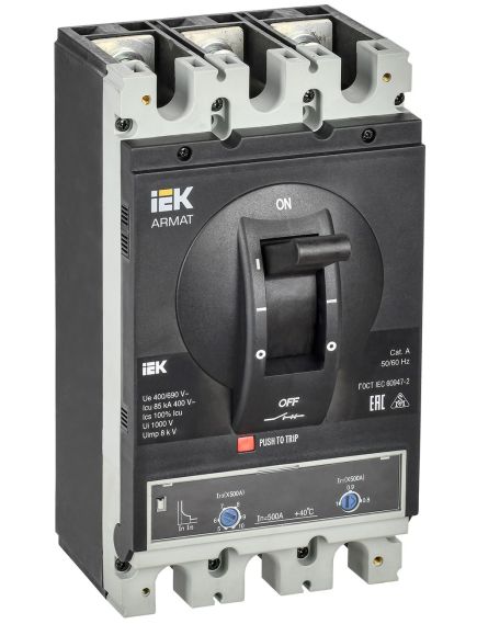 ARMAT Автоматический выключатель в литом корпусе 3P типоразмер I 85кА 500А расцепитель термомагнитный регулируемый IEK