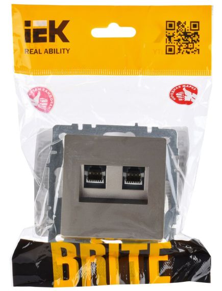 BRITE Розетка двойная RJ11+RJ45 кат.5E РК/Т12-БрС сталь IEK, изображение 2