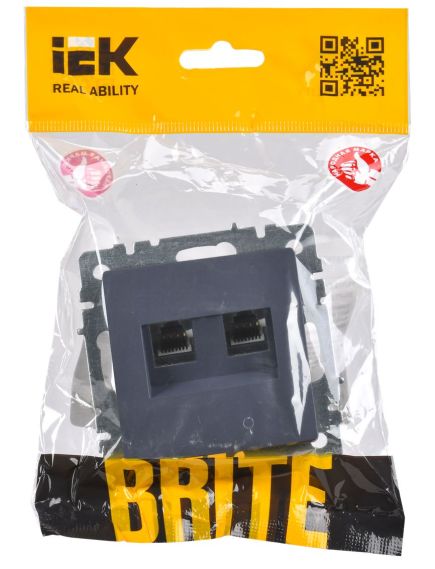 BRITE Розетка двойная RJ11+RJ45 кат.5E РК/Т12-БрМ маренго IEK, изображение 2