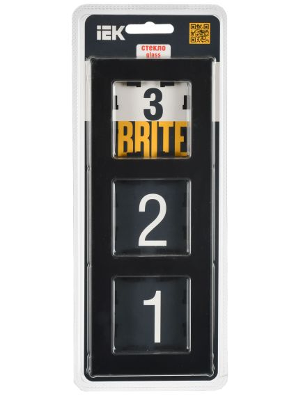 BRITE Рамка 3-местная РУ-3-2-Бр стекло черный матовый IEK, изображение 2
