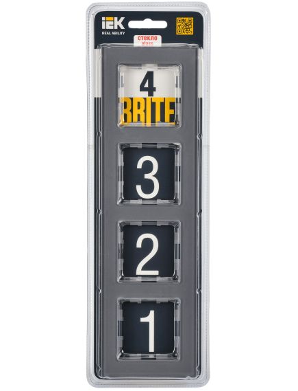BRITE Рамка 4 -местная РУ-4-2-БрСе стекло серый IEK, изображение 2