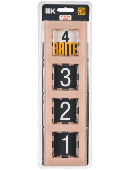 BRITE Рамка 4-местная РУ-4-2-БрП стекло персиковый матовый IEK, изображение 2