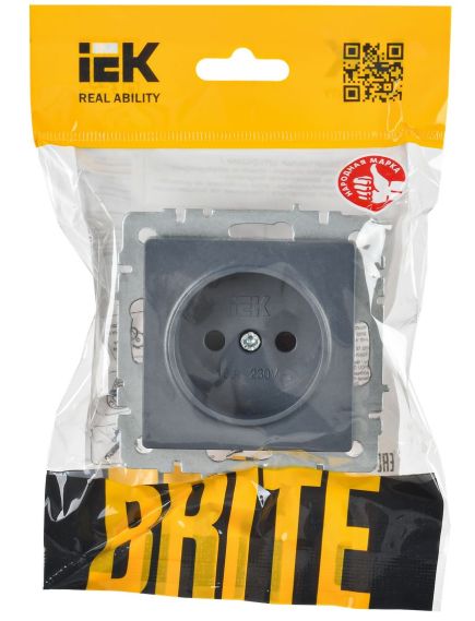 BRITE Розетка 1-местная без заземления с защитными шторками 10А РСш10-2-БрМ маренго IEK, изображение 2