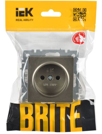 BRITE Розетка 1-местная без заземления с защитными шторками 10А РСш10-2-БрШ шампань IEK, изображение 2