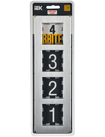 BRITE Рамка 4-местная РУ-4-1-Бр металл алюминий RE AL IEK, изображение 2