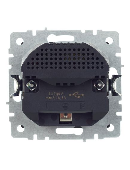 BRITE Розетка 1-местная с заземлением с защитными шторками 16А с USB A+A 5В 3,1А РЮш10-2-БрС сталь IEK, изображение 2