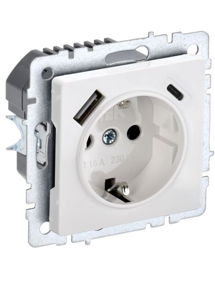 BRITE Розетка 1-местная с заземлением с защитными шторками 16А с USB A+C 18Вт РЮш11-1-БрБ белый IEK