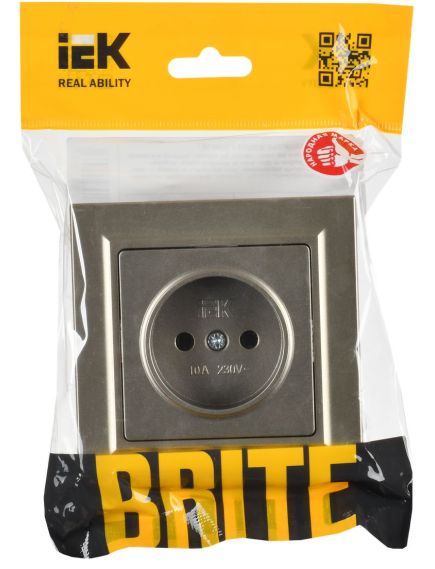 BRITE Розетка 1-местная без заземления без защитных шторок 10А в сб. РСР10-1-0-БрШ шампань IEK, изображение 2