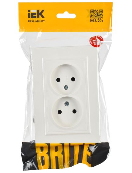 BRITE Розетка 2-местная без заземления с защитными шторками 10А в сборе РСш12-2-БрБ белый IEK, изображение 2