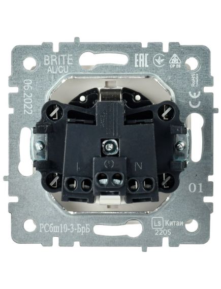 BRITE Розетка 1-местная с заземлением с защитными шторками и крышкой 16А IP20 РСбш10-3-БрБ белый IEK, изображение 3