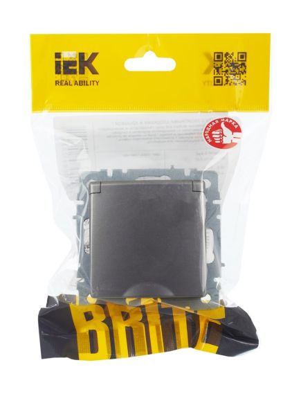 BRITE Розетка 1-местная с заземлением с защитными шторками и крышкой 16А IP20 РСбш10-3-БрС сталь IEK, изображение 6