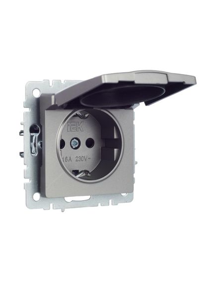 BRITE Розетка 1-местная с заземлением с защитными шторками и крышкой 16А IP20 РСбш10-3-БрС сталь IEK, изображение 9