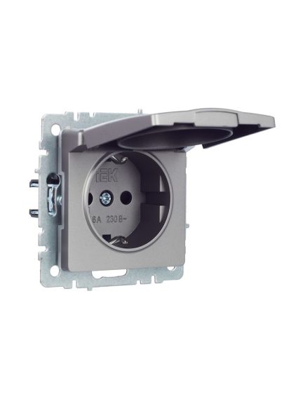 BRITE Розетка 1-местная с заземлением с защитными шторками и крышкой 16А IP44 РСбш10-3-44-БрС сталь IEK, изображение 2