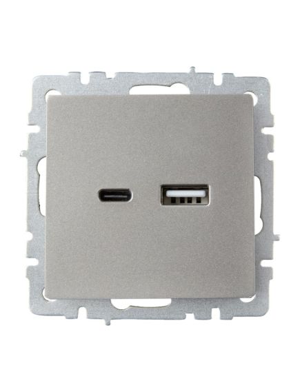 BRITE Розетка USB A+C 18Вт РЮ11-1-БрС сталь IEK, изображение 3