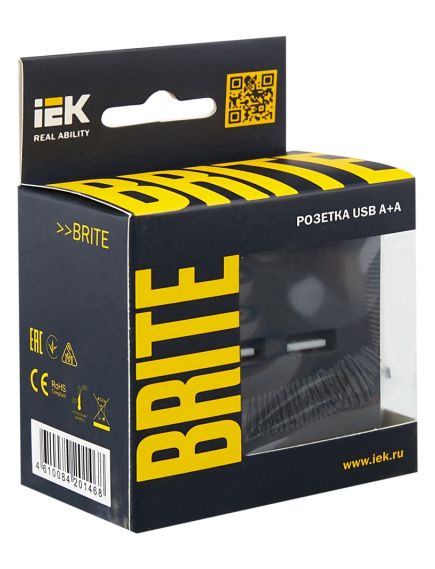 BRITE Розетка USB A+A 5В 3,1А РЮ10-1-БрГ графит IEK, изображение 2