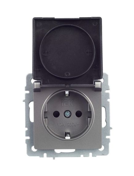 BRITE Розетка 1-местная с заземлением с защитными шторками и крышкой 16А IP20 РСбш10-3-БрС сталь IEK, изображение 5