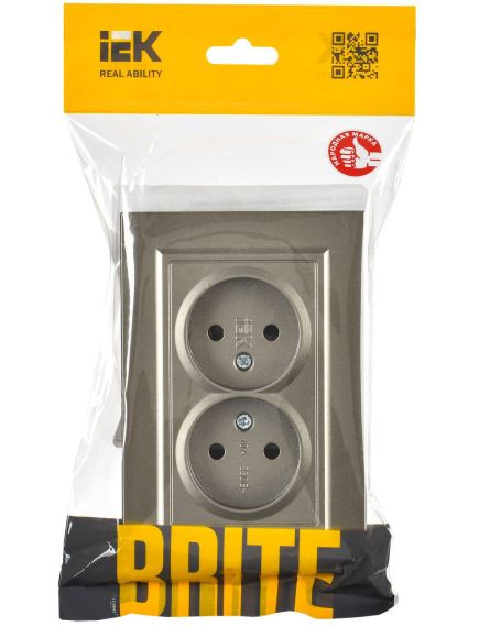 BRITE Розетка 2-местная без заземления с защитными шторками 10А в сборе РСш12-2-БрШ шампань IEK, изображение 2
