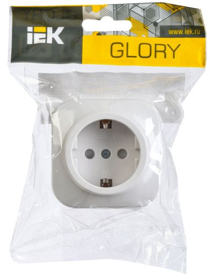 GLORY Розетка 1-местная для открытой установки с заземлением с защитными шторками 16А РСш20-3-ХБ белый IEK, изображение 2