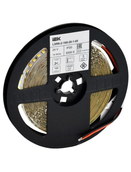 Лента светодиодная 5м SMD2835 168LED/м 14Вт/м IP20 ширина 10мм 24В холодный белый IEK, изображение 4