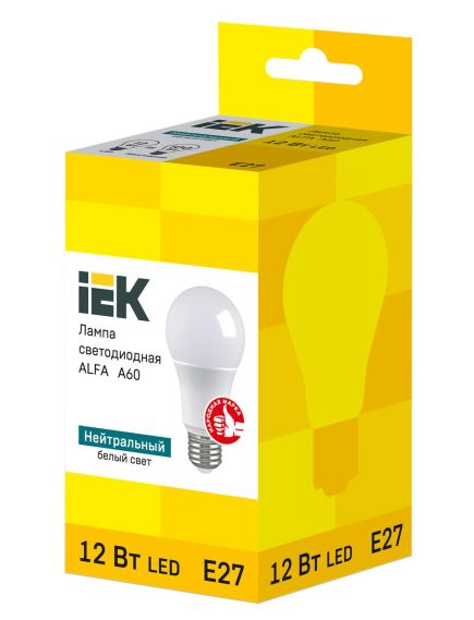 Лампа светодиодная ALFA A60 груша 12Вт 230В 4000К E27 IEK, изображение 2