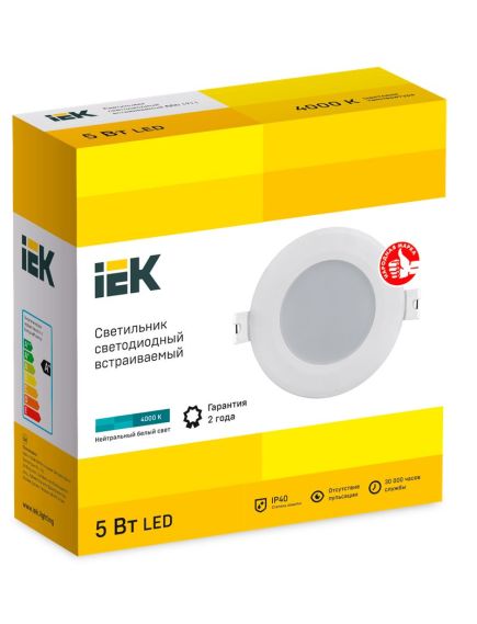 Светильник светодиодный ДВО 1711 белый круг 5Вт 4000К IP40 IEK, изображение 2