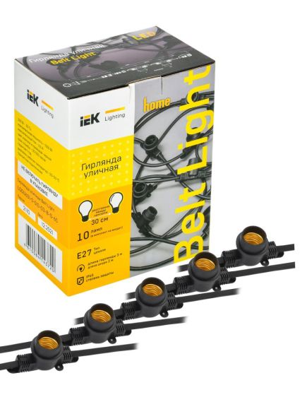 LIGHTING Гирлянда белт-лайт 3м 10 патронов E27 без ламп IP65 черный шнур 2м 230В транзит IEK, изображение 3