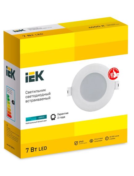 Светильник светодиодный ДВО 1712 белый круг 7Вт 4000К IP40 IEK, изображение 2