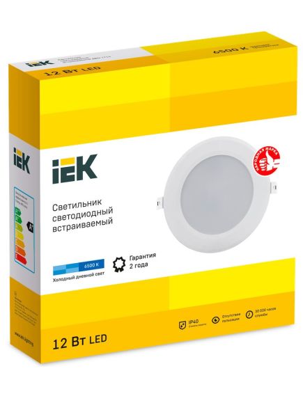 Светильник светодиодный ДВО 1714 белый круг 12Вт 6500К IP40 IEK, изображение 2