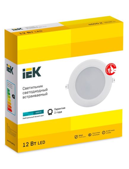 Светильник светодиодный ДВО 1714 белый круг 12Вт 4000К IP40 IEK, изображение 2
