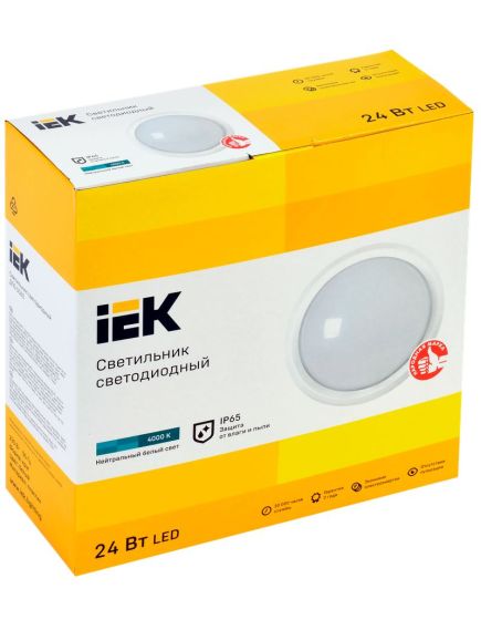 Светильник светодиодный ДПО 5060 24Вт 4000К IP65 круг белый IEK, изображение 2