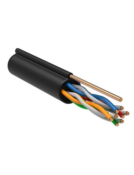 ITK Витая пара U/UTP кат.5E 4х2х24AWG solid LDPE c металлическим тросом 1,2мм черный (305м)