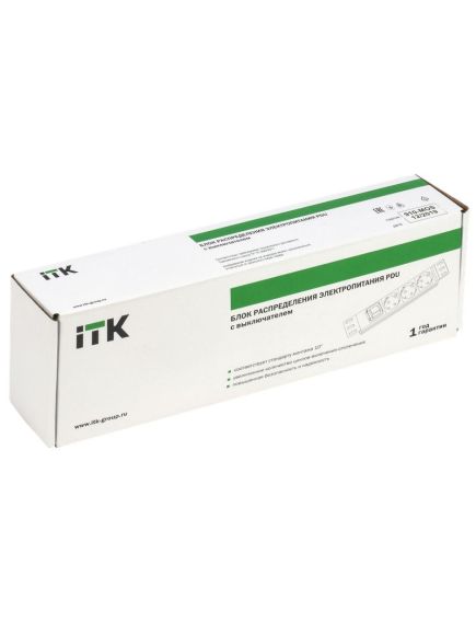 ITK PDU 6 розеток DIN49440 (нем. cтанд.) с LED выключателем, 1U, шнур 2м вилка DIN49441 (нем. станд.), профиль из ПВХ, черный, изображение 2