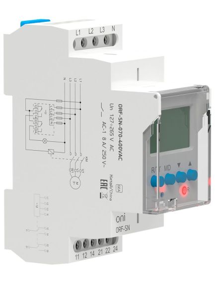 Реле контроля фаз ORF-SN 3 фазы 2 контакта 70-400В AC с контролем нейтрали ONI