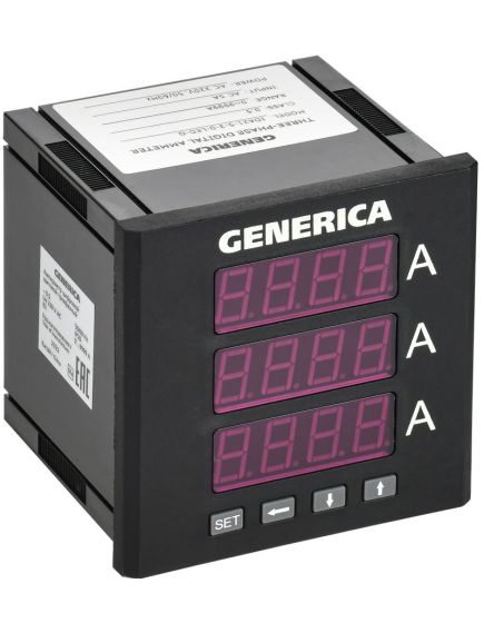 Амперметр цифровой щитовой трехфазный 96х96мм LED GENERICA