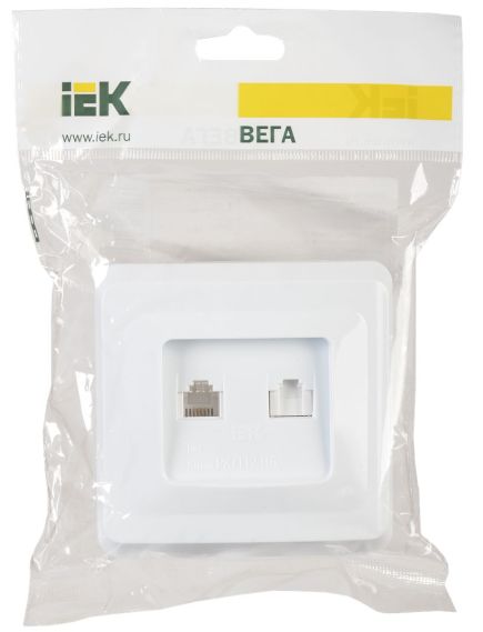 VEGA Розетка 2-местная RJ11/RJ45 РК/Т12-ВБ белый IEK, 2 image