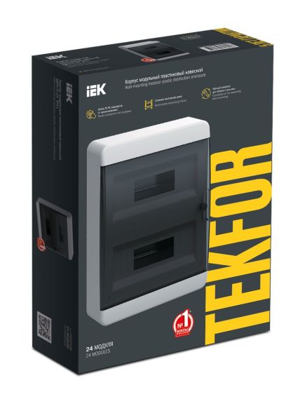 TEKFOR Корпус пластиковый ЩРН-П-24 IP41 черная прозрачная дверь IEK, изображение 2